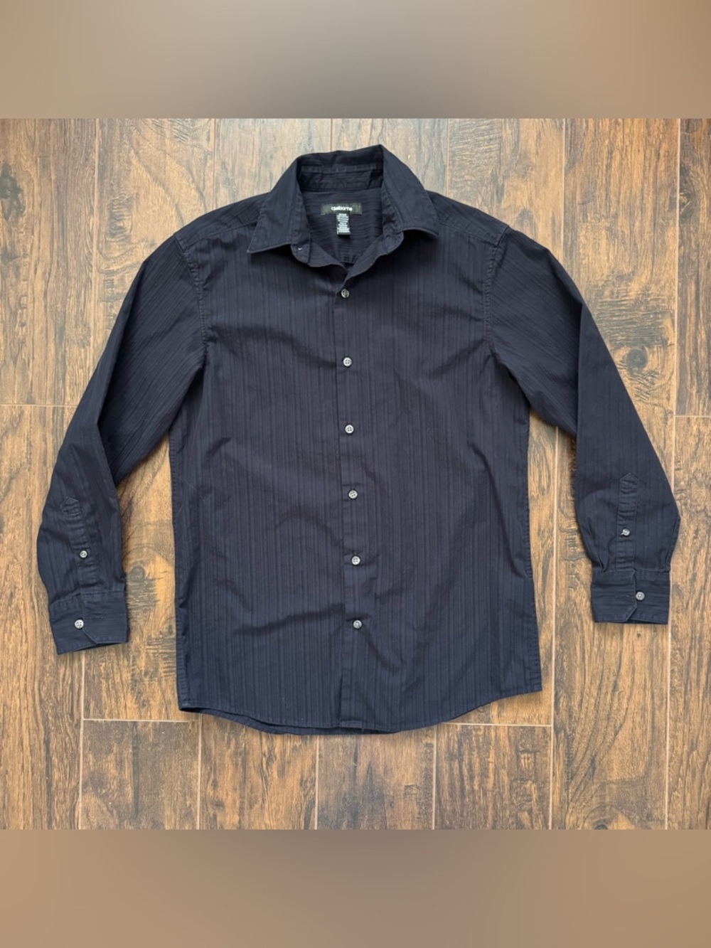 Claiborne Small Black Striped Button Up Shirt